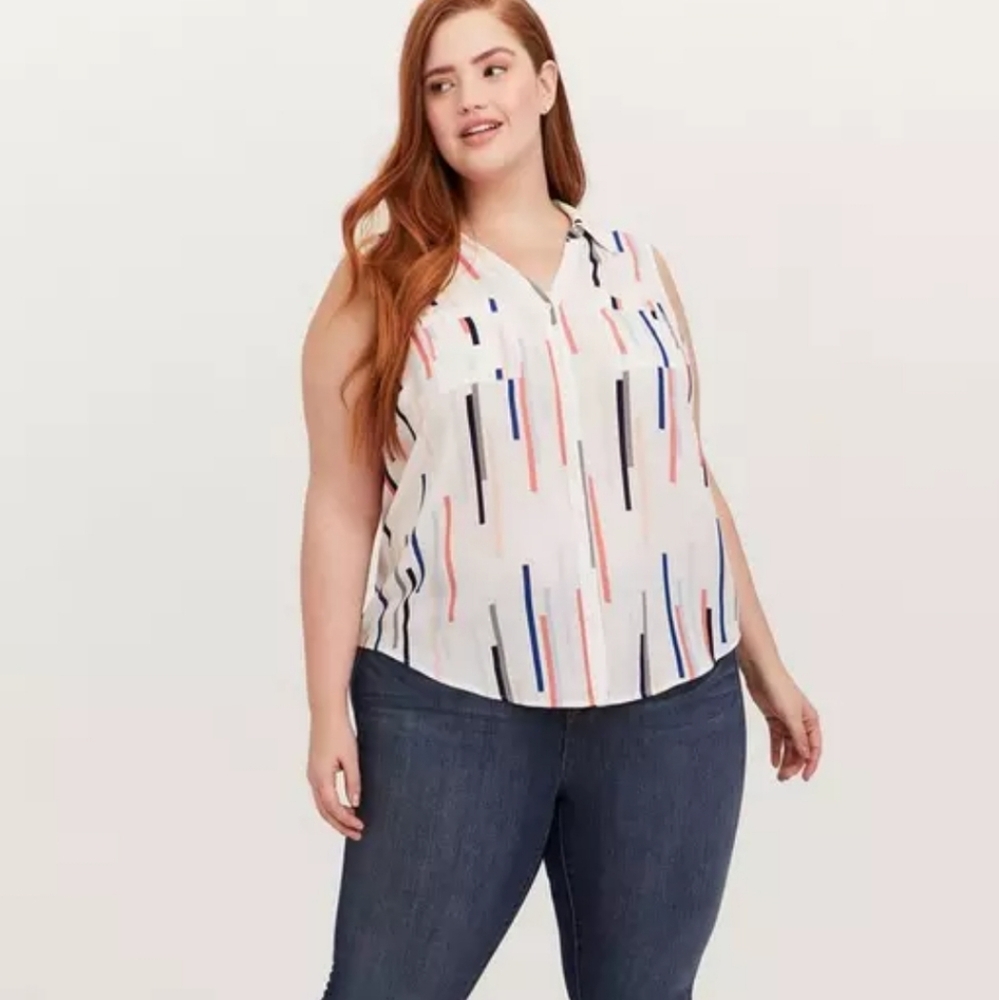 Torrid Madison Sleeveless Georgette Button-Front Blouse Abstract Stripe Size 12 - Picture 3 of 13